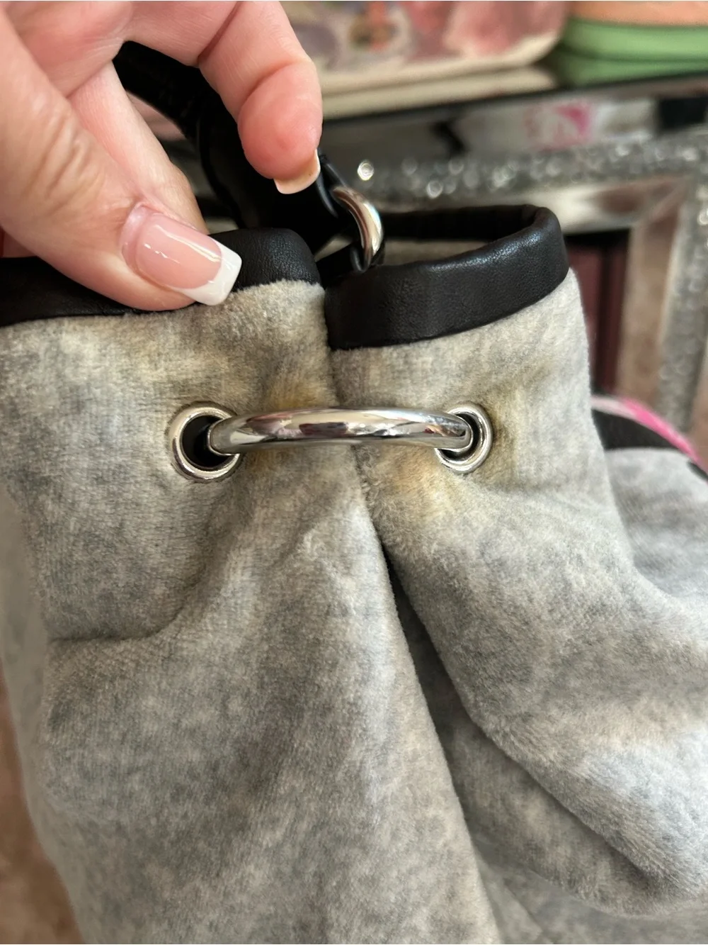 Y2K Vintage 2010 Juicy Couture Gray Velour Large Hobo Bag Darling Of Couture